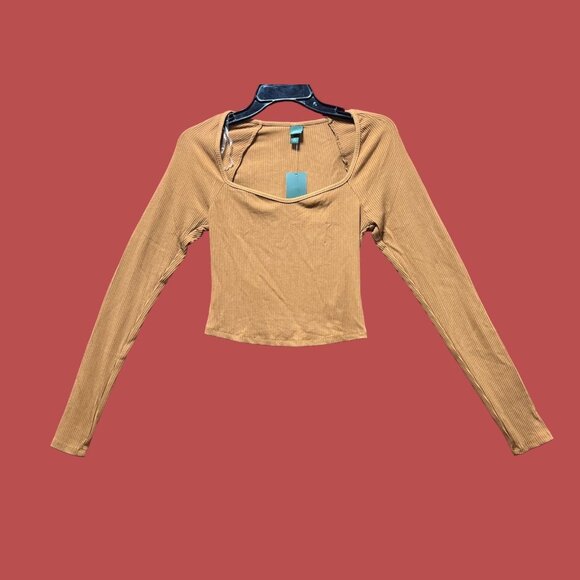 Wild Fable - Women's Long Sleeve Sweetheart Neck Shirt - Brown - Extra Small - Picture 1 of 13